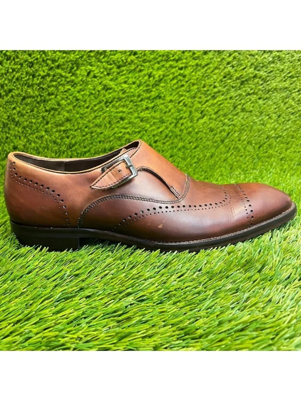 Johnston & Murphy Men Size 8 Brown Classic Leather Single Monk Strap Dress Shoes